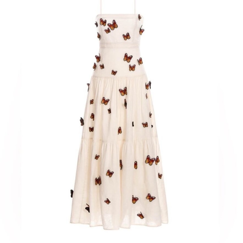 Agua by Agua Bendita Lima Monarca Crema Linen Maxi butterfly Dress, small - Picture 3 of 12